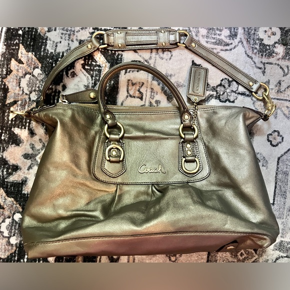 Vintage Y2K Coach Ashley Two Way Bronze Metallic Leather Carryall Handbag - Picture 10 of 10